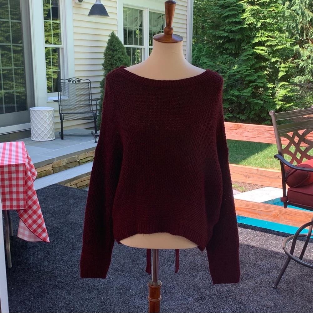 SOLD- Express Maroon Lace Up Back Sweater - Picture 6 of 8